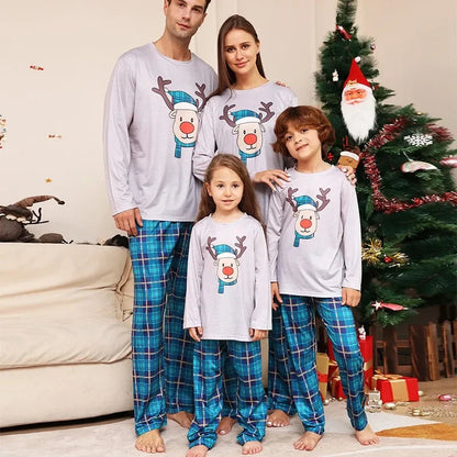 Weihnachtspyjama Blau Rentier Motiv