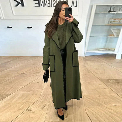 Damen-Trenchcoat Lang Kuschelig Wollig