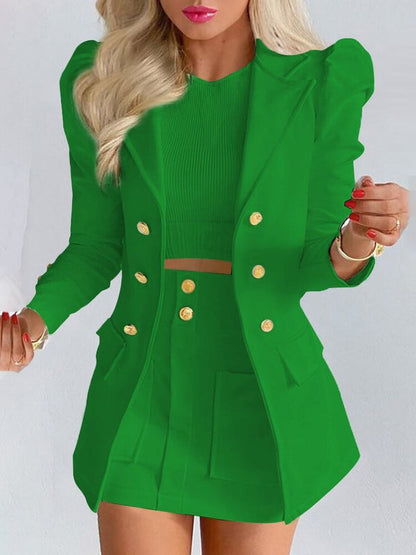 Damen Chic Kariertes Blazer-Rock-Set