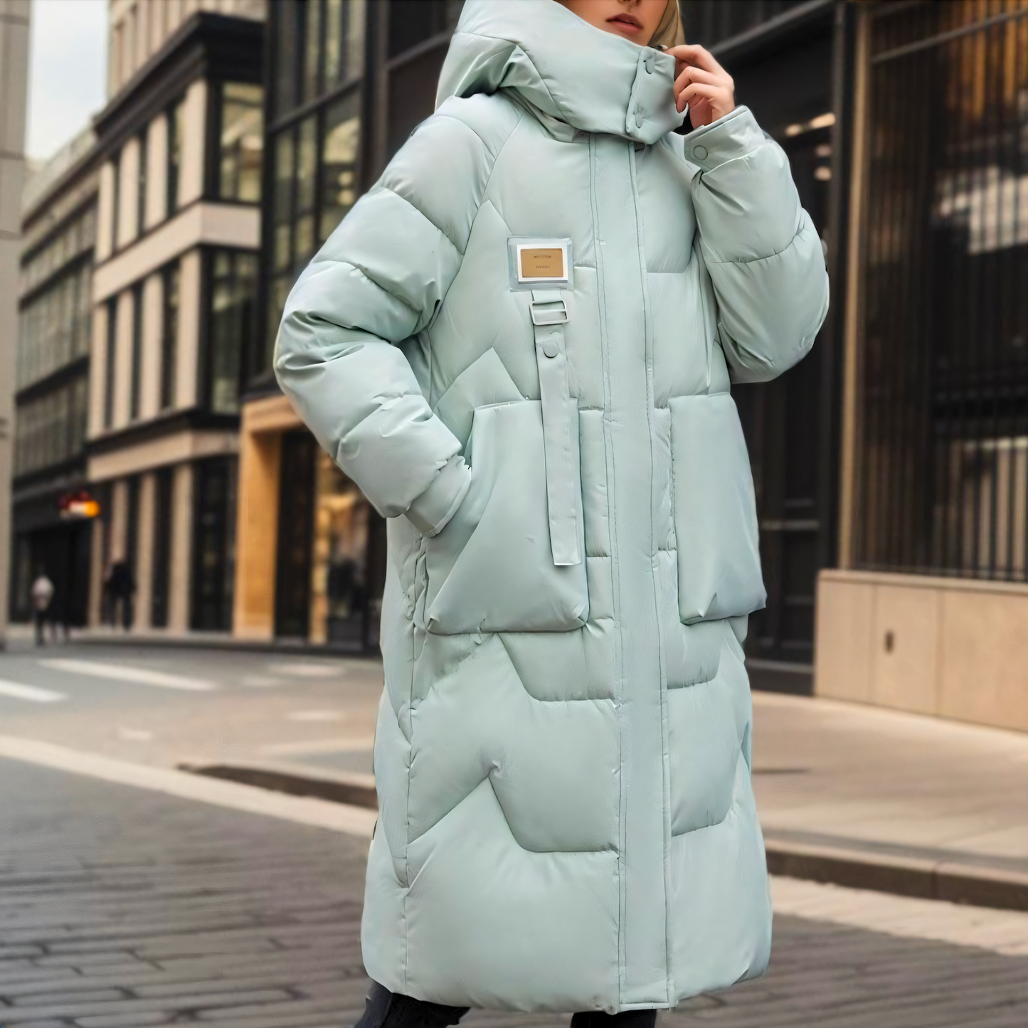Lange Winterjacke Kapuze Puffer Steppweste