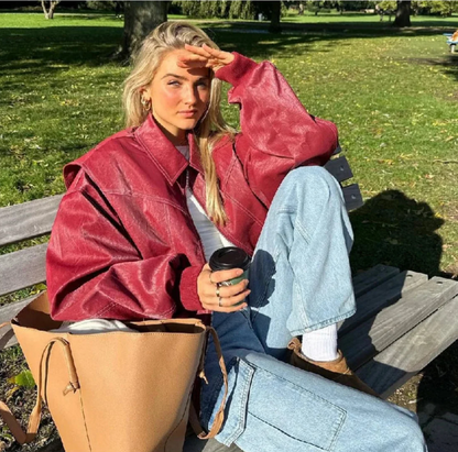 Große Lederjacke Herbst Übergröße - IdealeKleiden