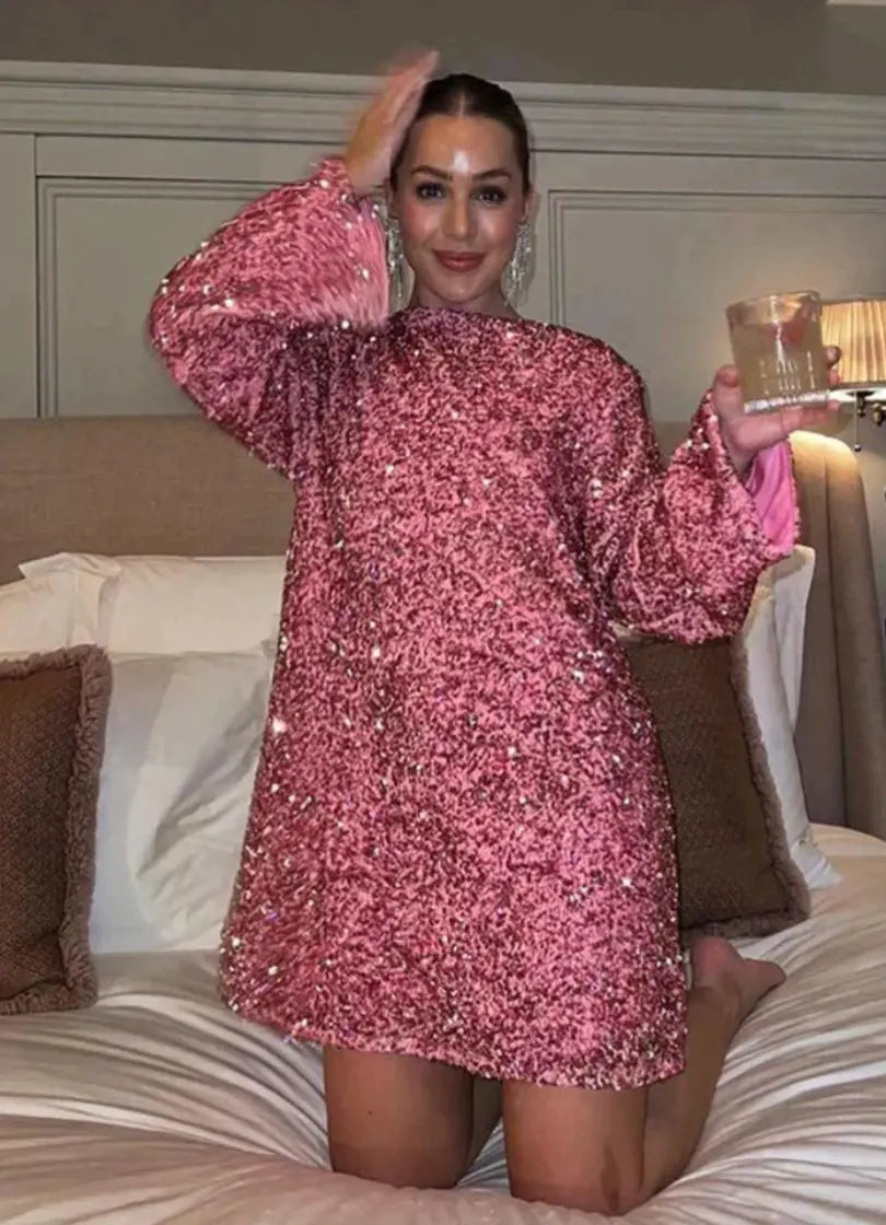 Damen Minikleid Lange Ärmel Einfach Chic