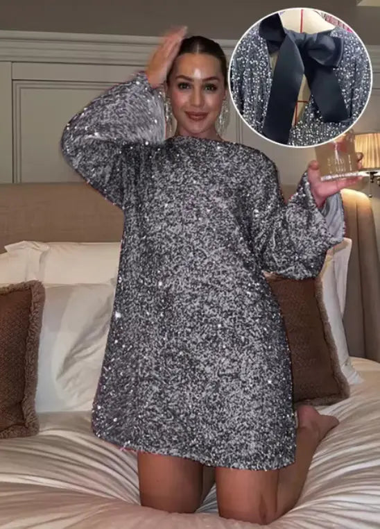 Damen Minikleid Lange Ärmel Einfach Chic
