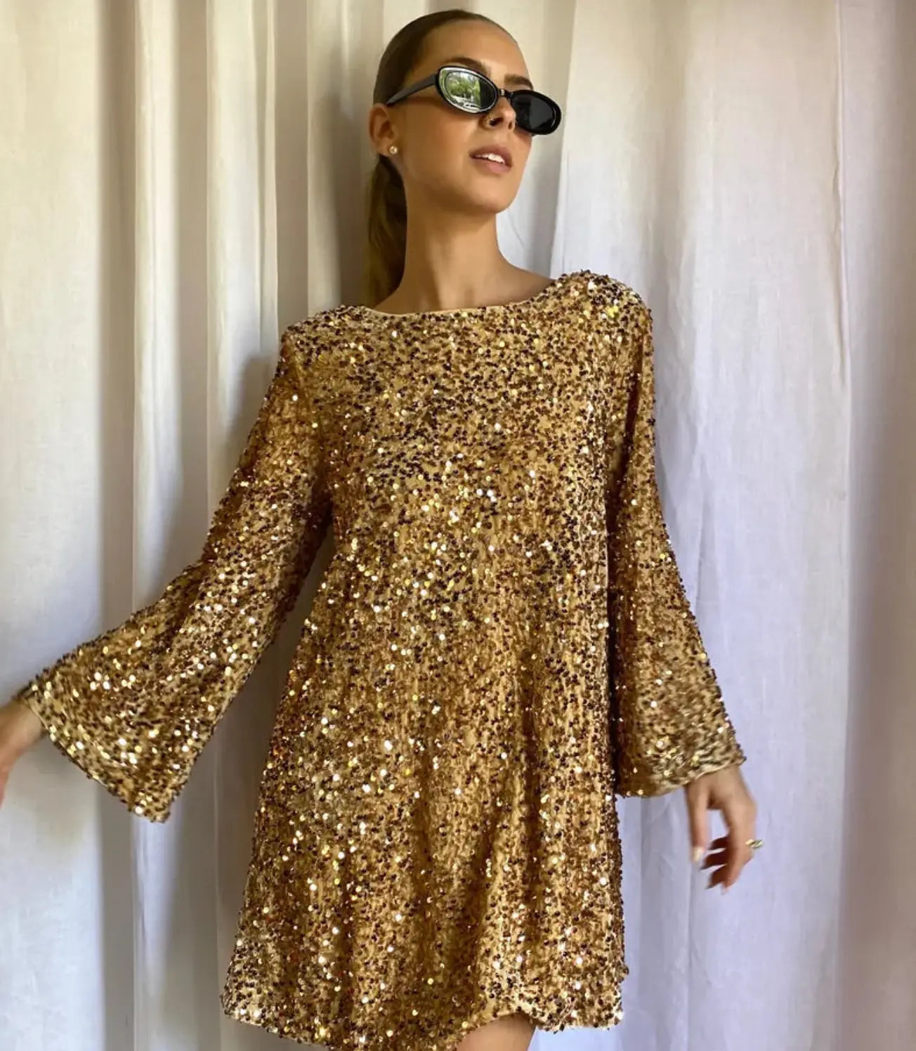 Damen Minikleid Lange Ärmel Einfach Chic