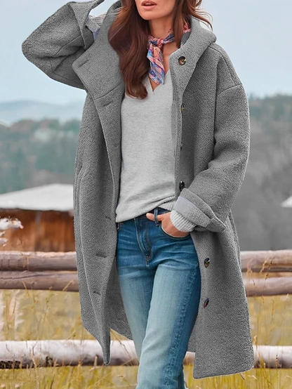 Übergroße Bouclé Jacke mit Knöpfen Oversized - IdealeKleiden