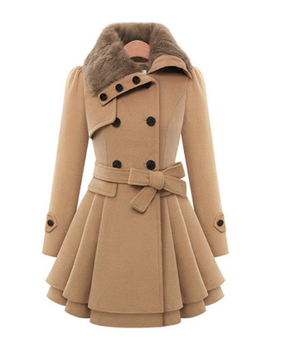 Elegante Wollmischjacke Doppelreihen Knöpfe Gürtel