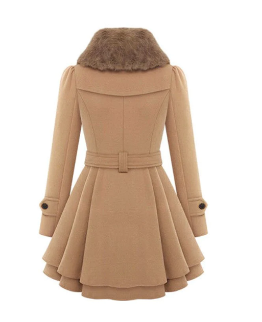 Elegante Wollmischjacke Doppelreihen Knöpfe Gürtel - IdealeKleiden