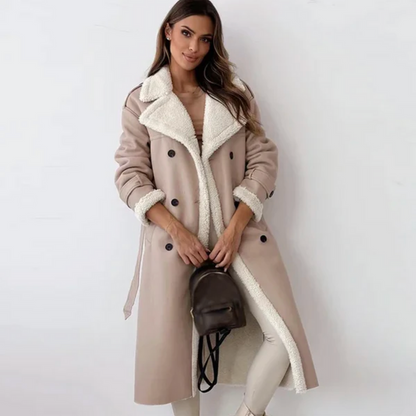Damen Teddyjacke Lang Warm mit Gürtel