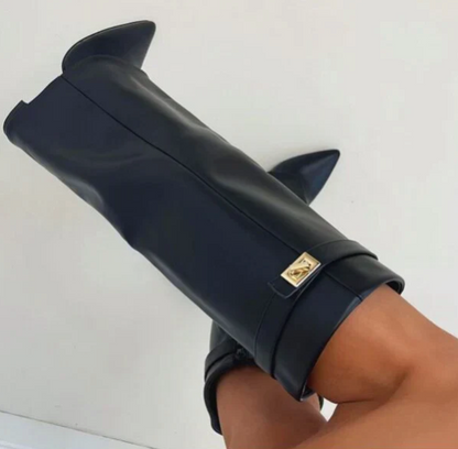 Damen Stiefel Hoch Elegant Umschlag Detail