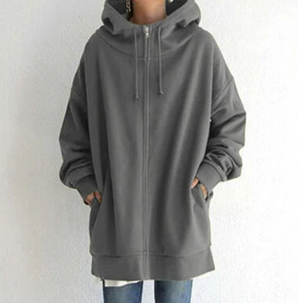 Damen Hoodie Kapuze Reißverschluss Herbst Winter - IdealeKleiden