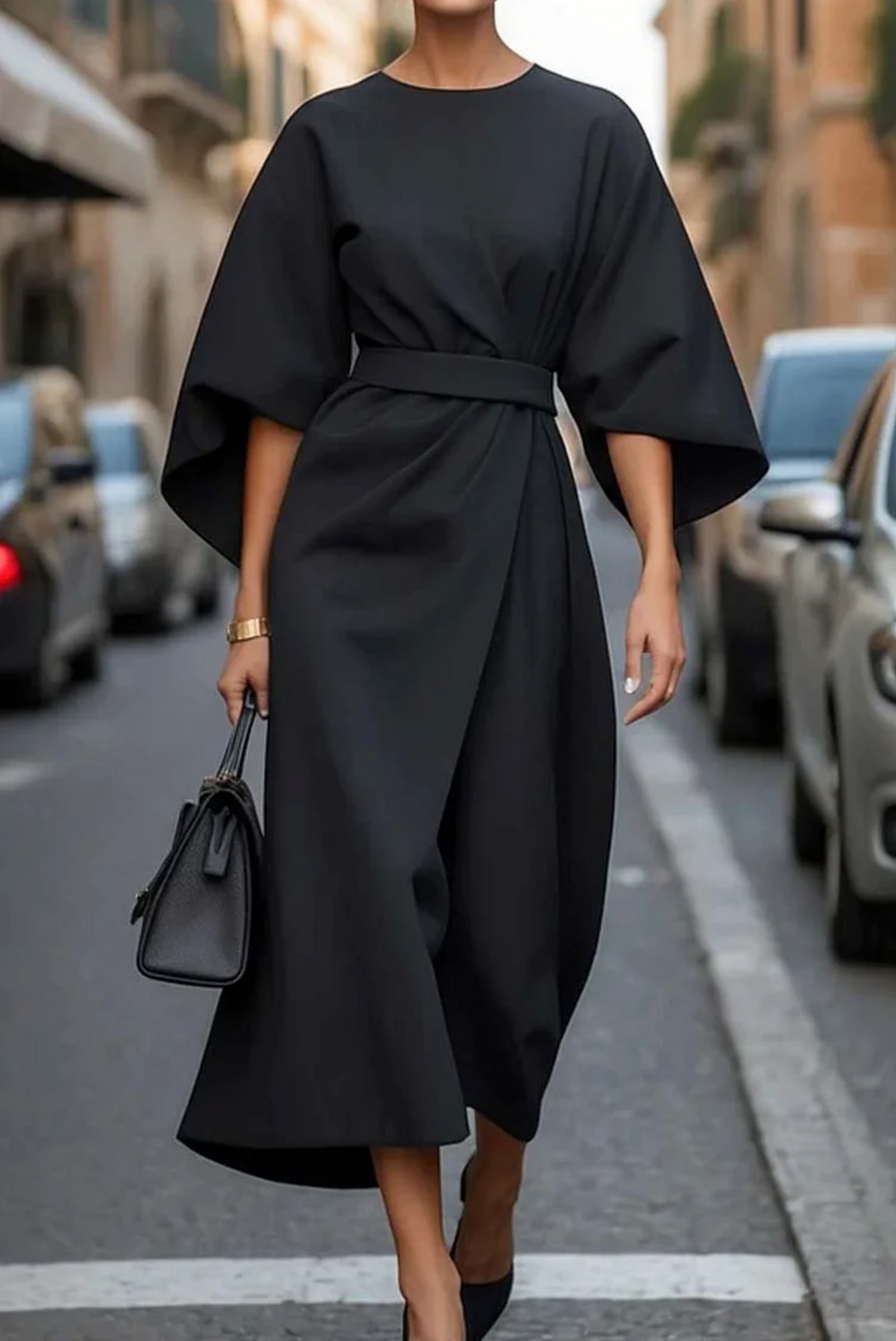 Damen Midikleid Elegant Taillengürtel - IdealeKleiden