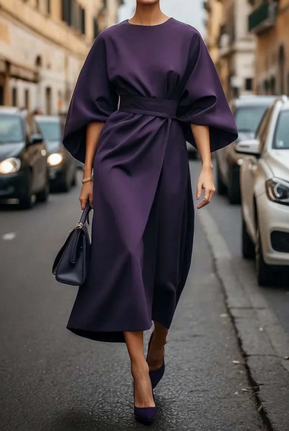 Damen Midikleid Elegant Taillengürtel