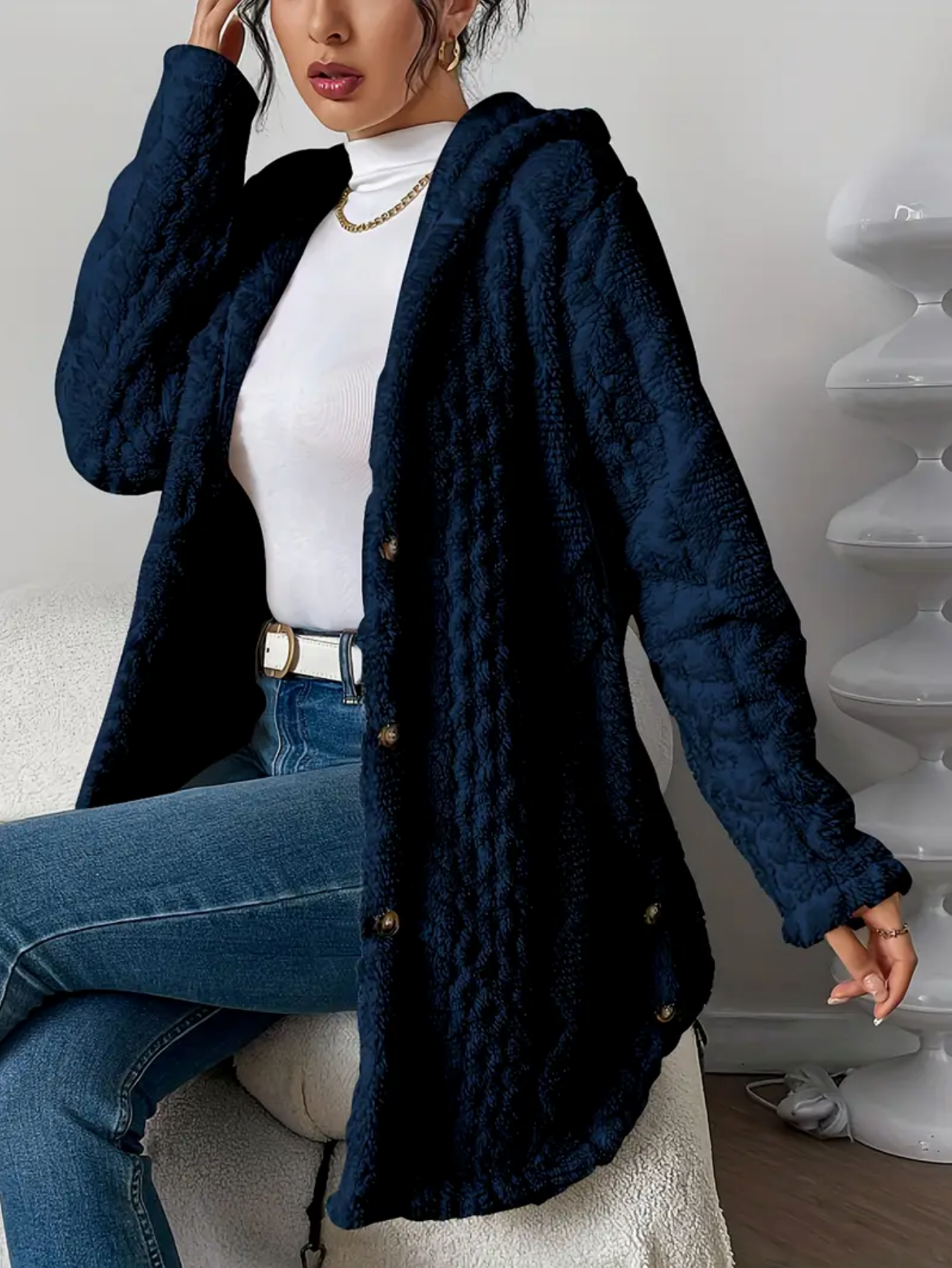 Übergrößen Damen Teddyjacke Kapuze