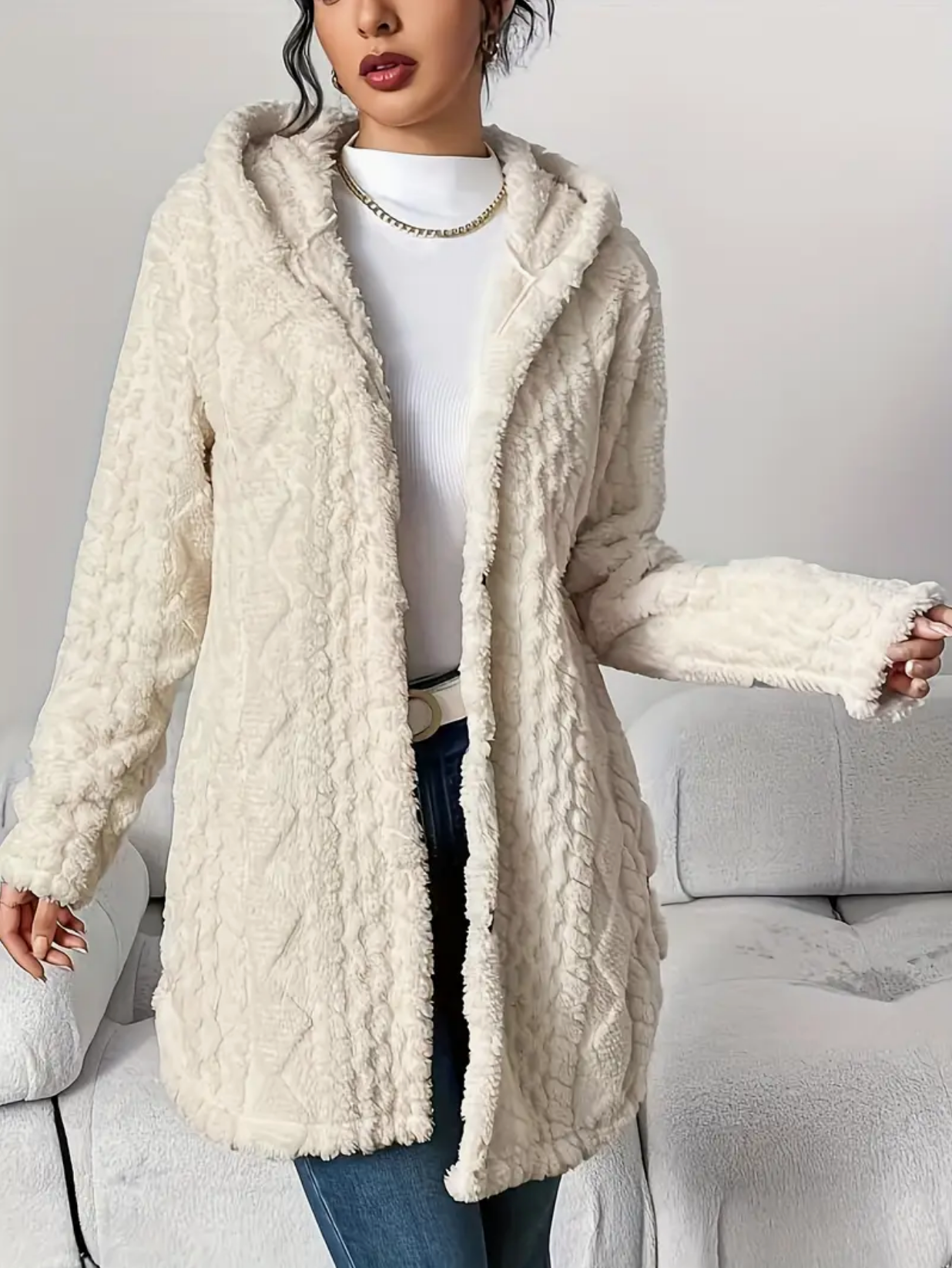 Übergrößen Damen Teddyjacke Kapuze