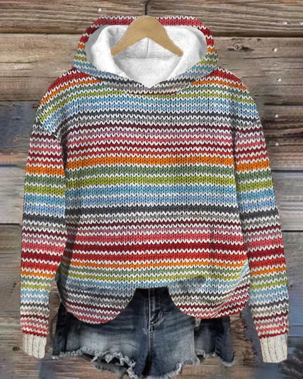 Buntfarbener Kapuzenpullover Langarm - IdealeKleiden