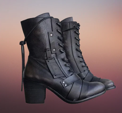 Edle Bikerstiefel Damen Retro-Style Dicke Sohle