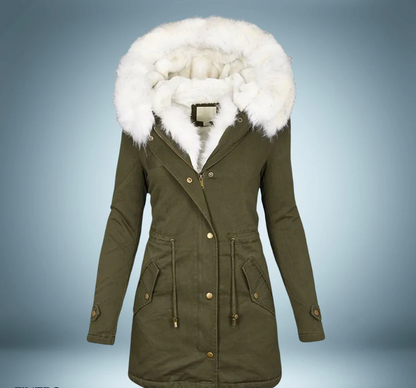 Stylische Parka Damen Schwarz Pelzbesatz