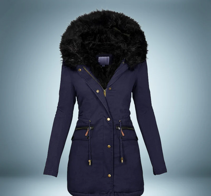Langer Parka Mantel mit Pelzbesatz