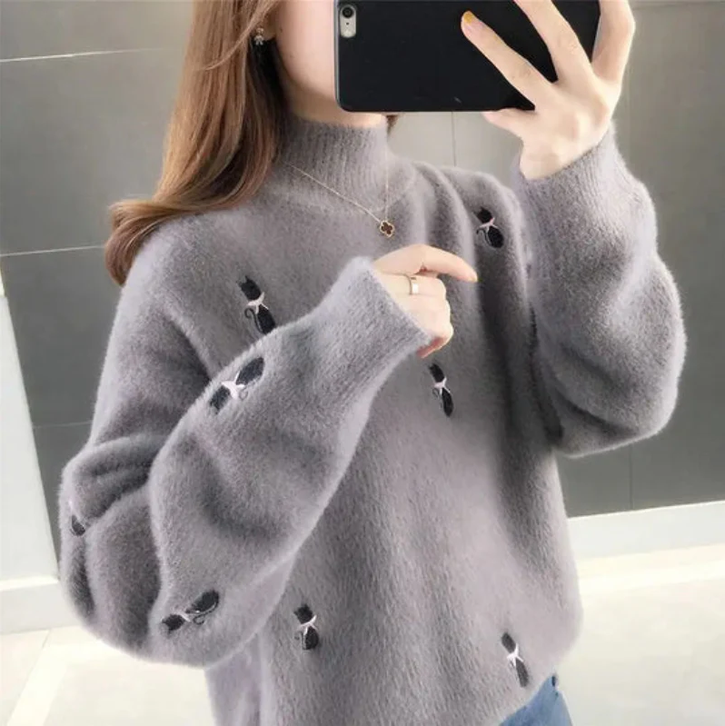 Weich Flauschig Rollkragenpullover Damen