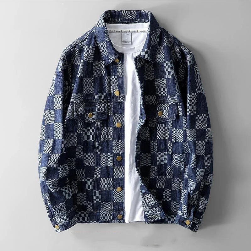 Herren Jeansjacke Karomuster Trendy - IdealeKleiden