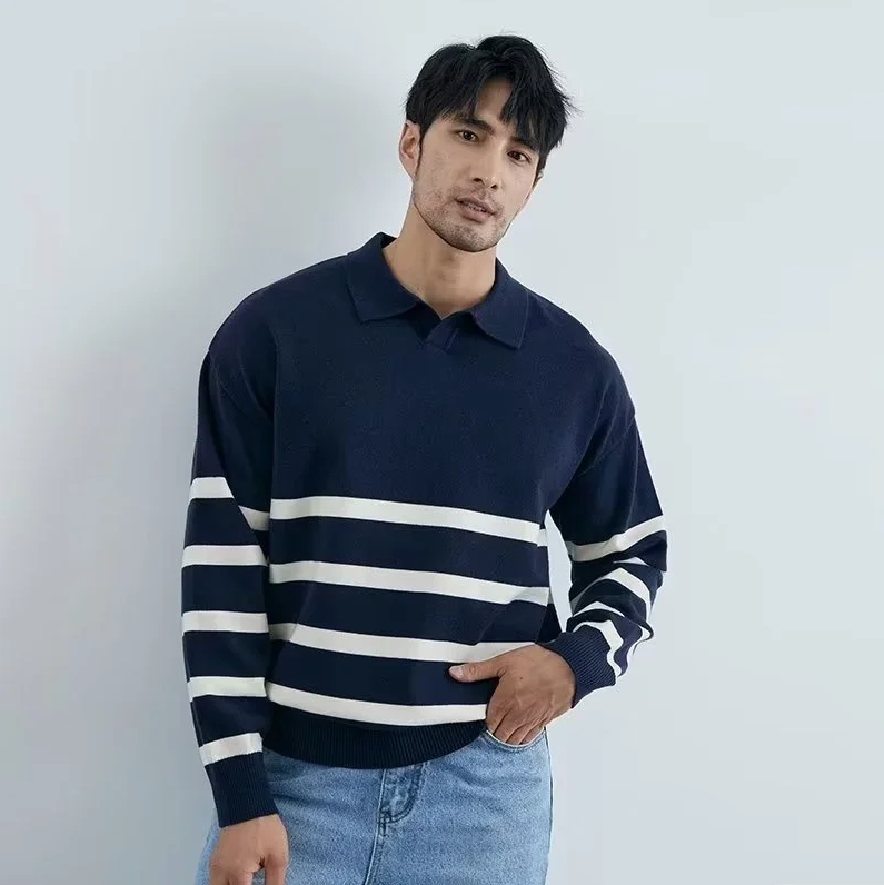 Herren Strickpullover Streifen Kragen Modern