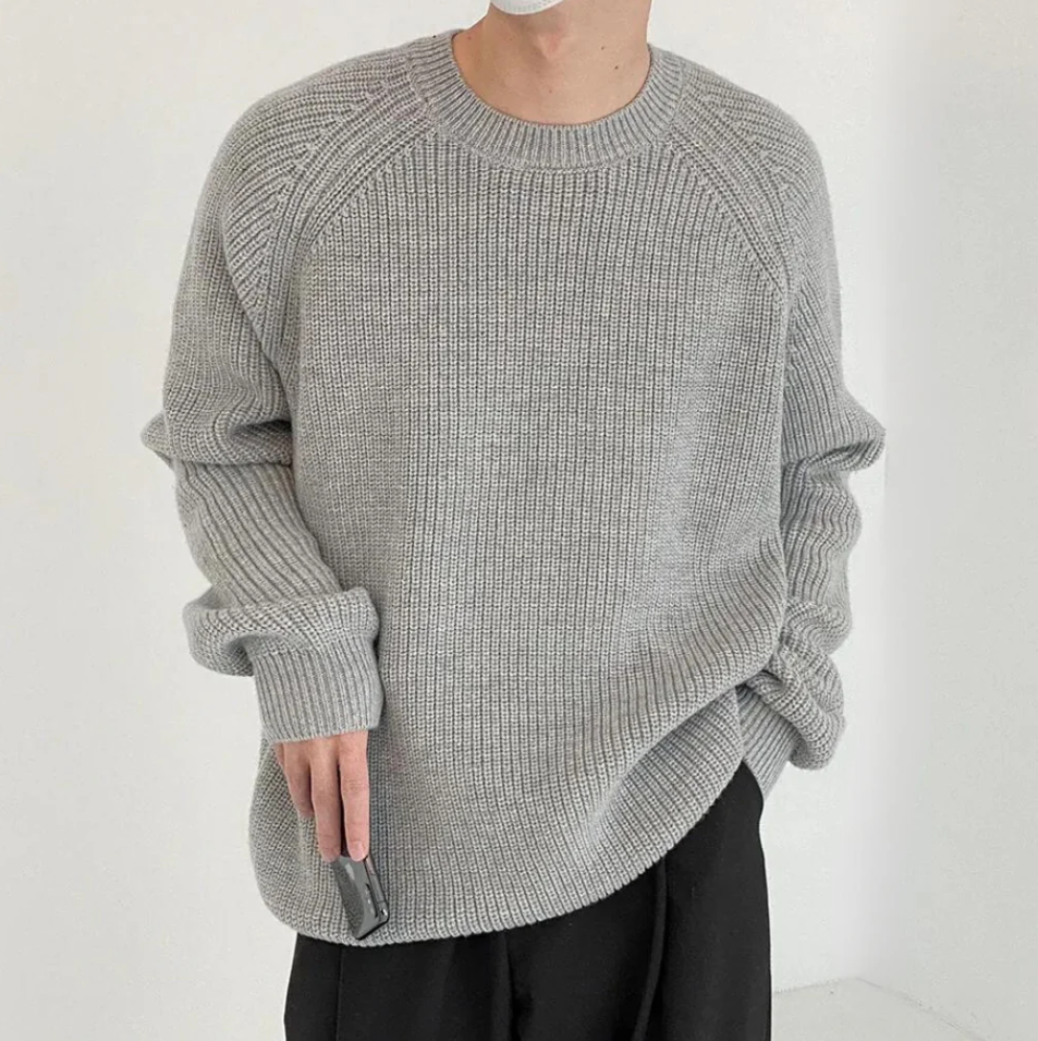 Bequemer Strickpullover Rundhals Weiss