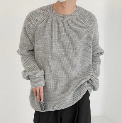 Bequemer Strickpullover Rundhals Weiss