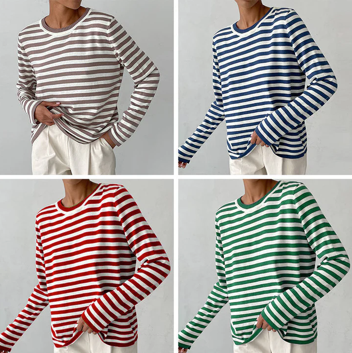 Langarmshirt mit Streifen Herbstfarben - IdealeKleiden