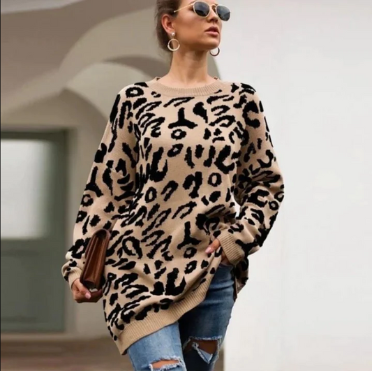 Leopard Pullover Damen Trendy - IdealeKleiden