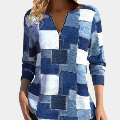 Moderne Damen-Bluse Langarm Geometrisches Muster - IdealeKleiden