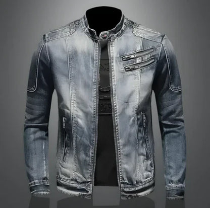 Herren Denim-Jacke Reißverschluss Blau