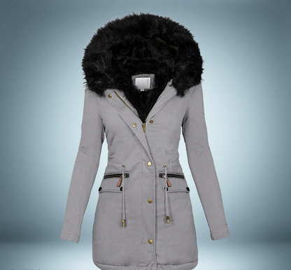 Langer Parka Mantel mit Pelzbesatz