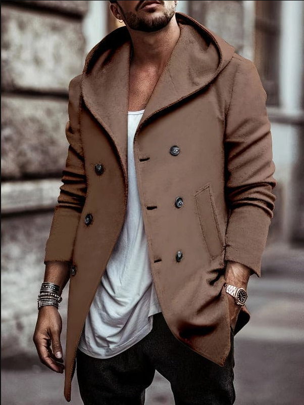 Herren-Parka Warm Kapuze Langarm