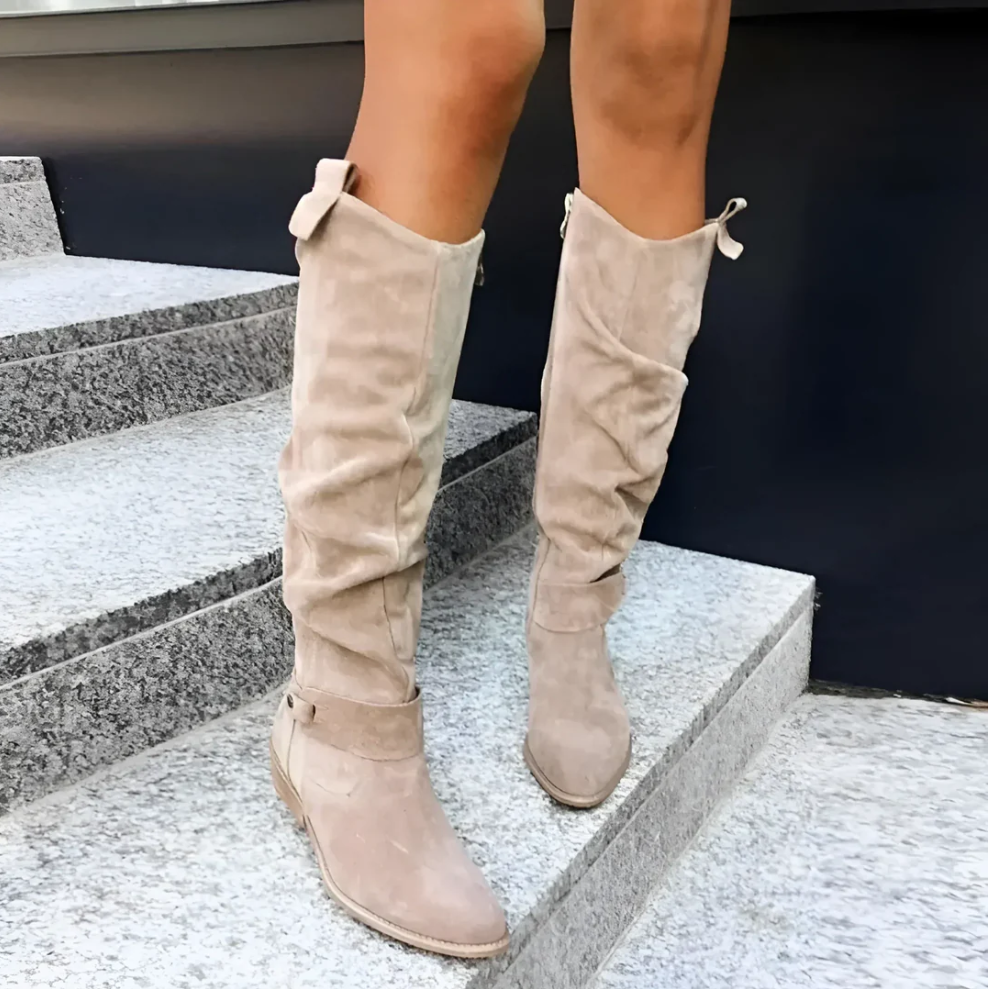 Damen Stiefel Knielang Elegant Leder