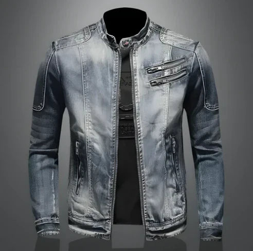 Herren Denim-Jacke Reißverschluss Blau - IdealeKleiden