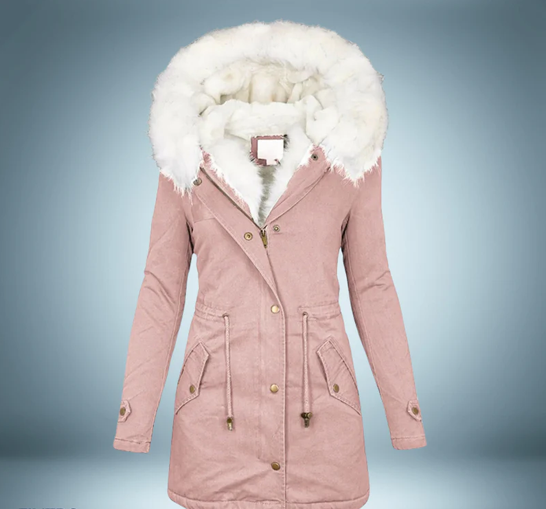 Stylische Parka Damen Schwarz Pelzbesatz