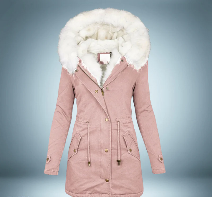 Stylische Parka Damen Schwarz Pelzbesatz