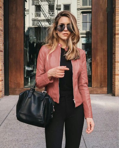 Stylische Bikerjacke Damen Kunstleder Schwarz