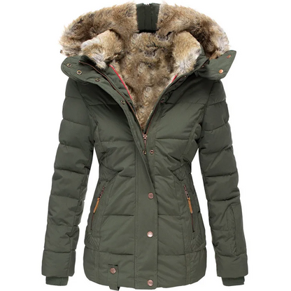 Damen Wintermantel Fellkapuze Luxus Design