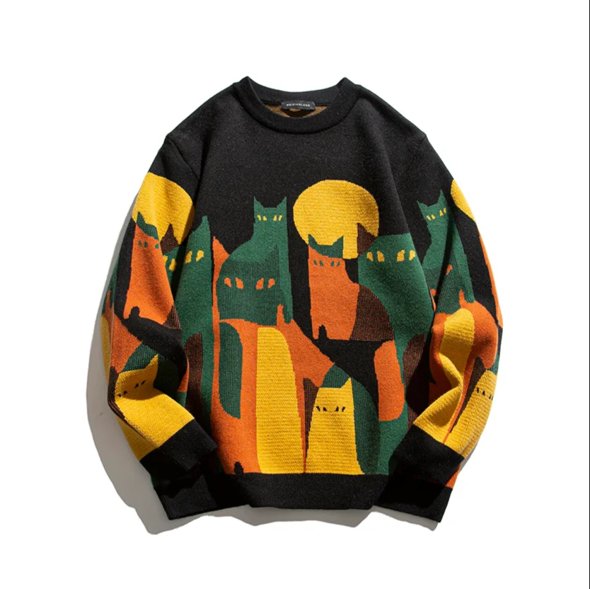 Kuschel-Pullover Damen Katzenmuster Weich