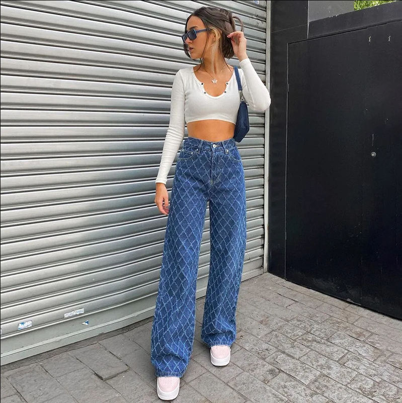 Rautenförmige High-Waist Jeans für Herren - IdealeKleiden