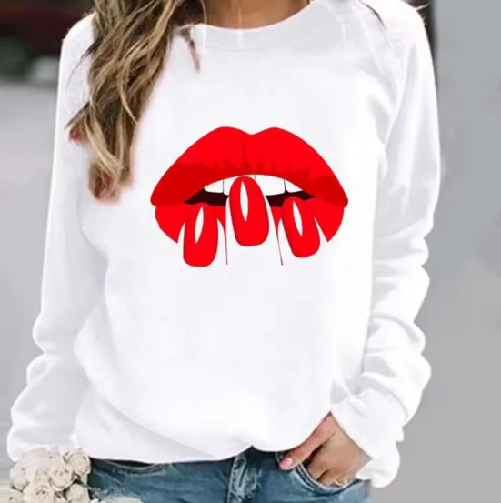 Weicher Baumwollpullover mit Lippenmuster