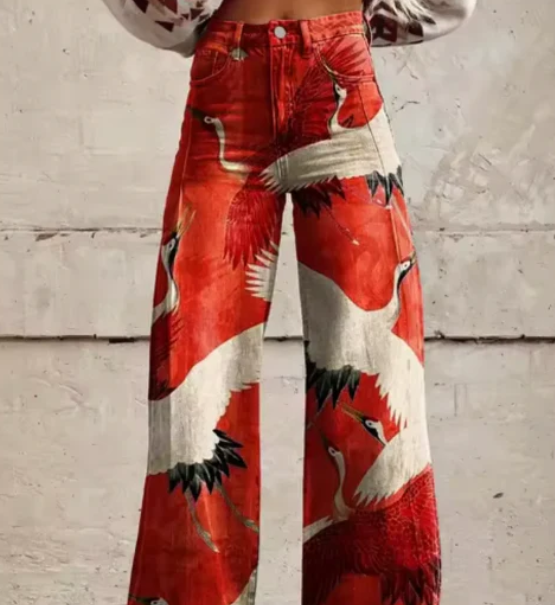 Weite Damen Hose Bunt Gemustert - IdealeKleiden