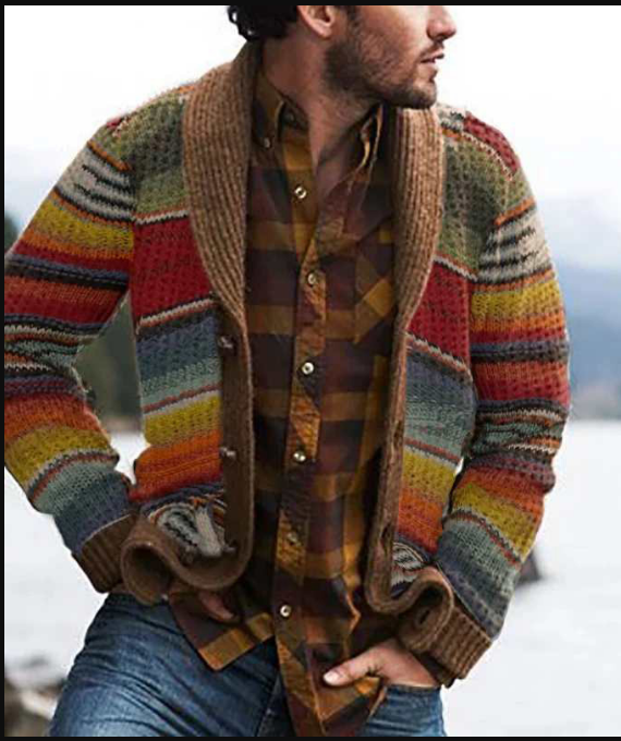 Herren Cardigan Karo Vintage Look