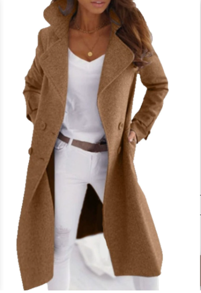 Elegante Damen Wollmantel Knopfverschluss