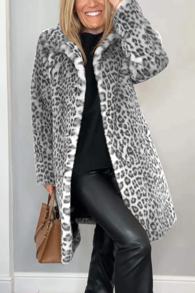 Frauen Winterjacke Leopard Muster Elegant