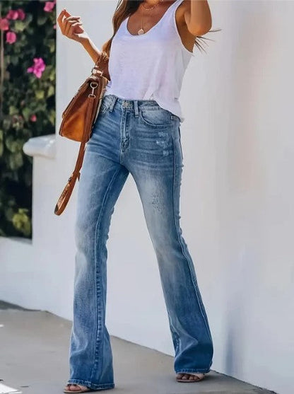 Hohe Bund Jeans Bootcut Stil - IdealeKleiden