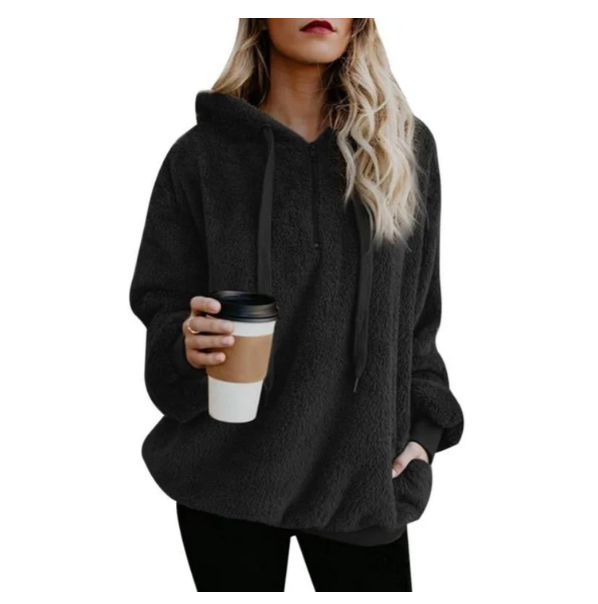 Damen Fleece Sweatshirt Reißverschluss V-Ausschnitt - IdealeKleiden