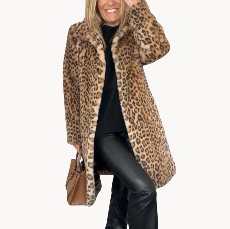 Stylische Damen Winterjacke Leopard Muster