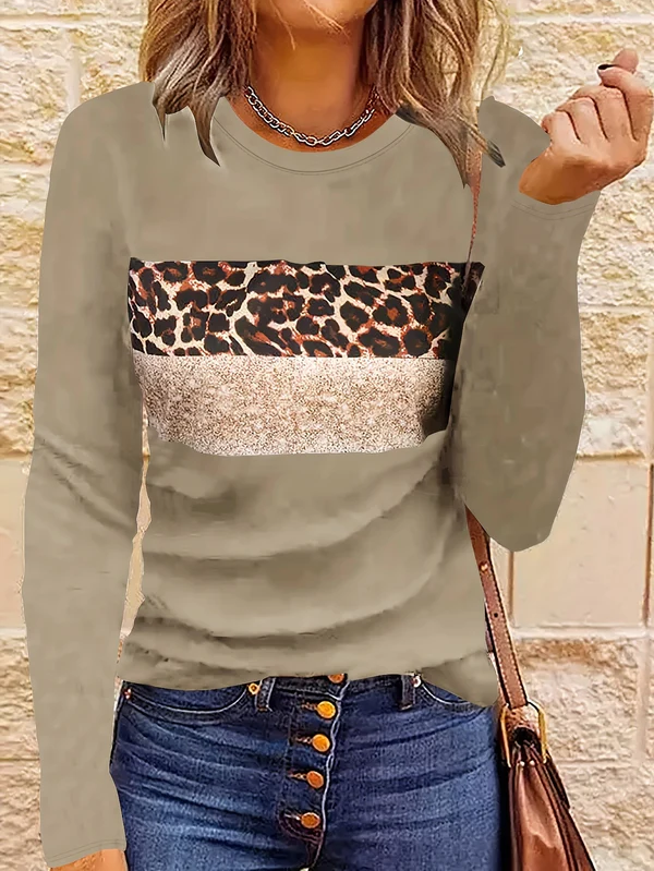 Leopard Langarmshirt Damen Schick Style
